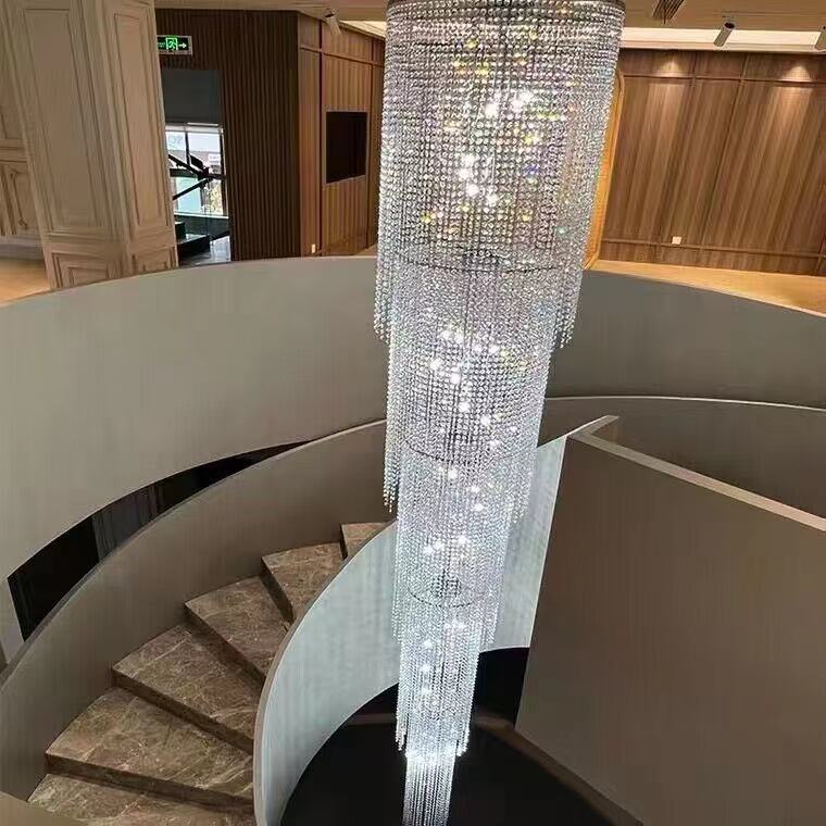 Extra Long Luxury Crystal Chandelier for Staircase / 2 Story Multi-Layered Long Light