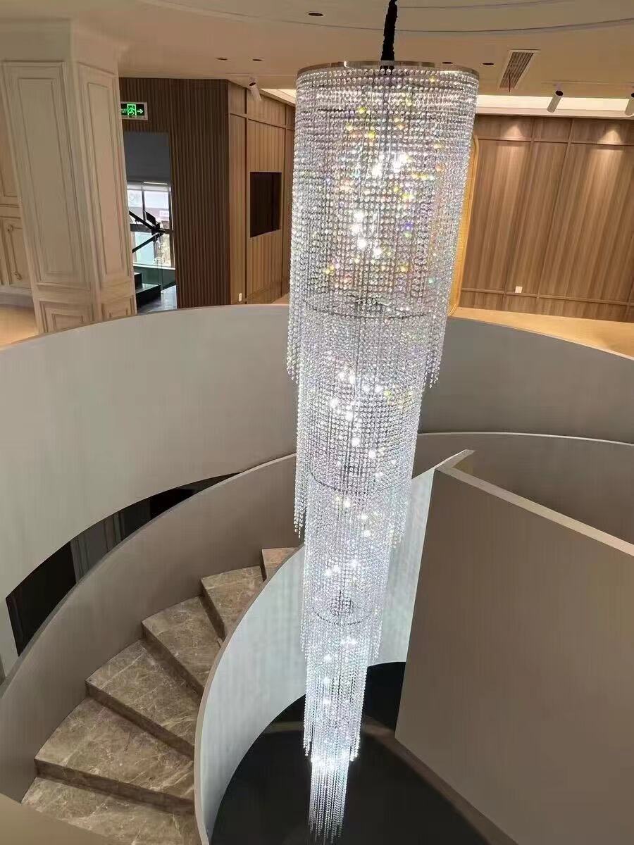 Extra Long Luxury Crystal Chandelier for Staircase / 2 Story Multi-Layered Long Light
