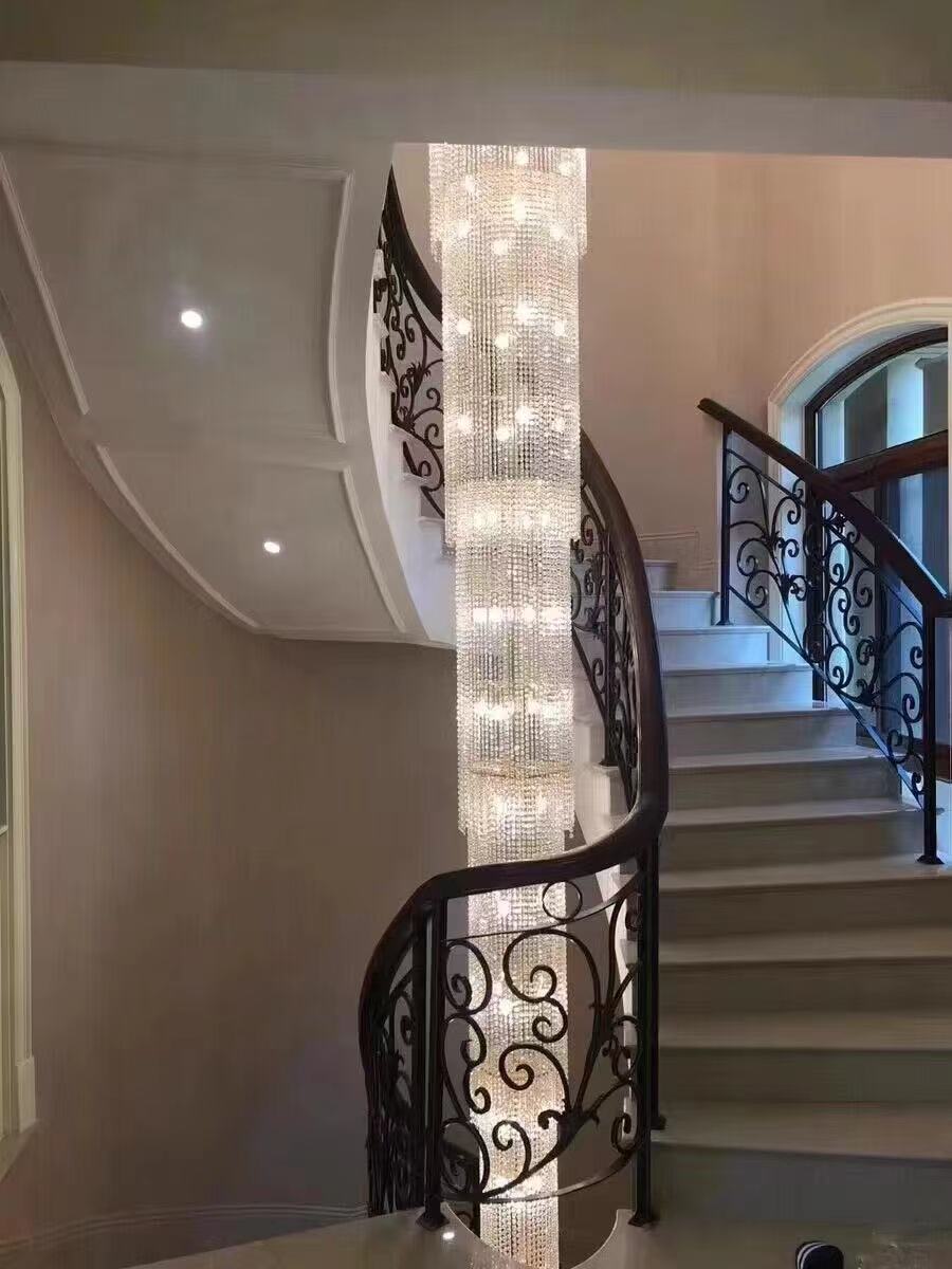 Extra Long Luxury Crystal Chandelier for Staircase / 2 Story Multi-Layered Long Light