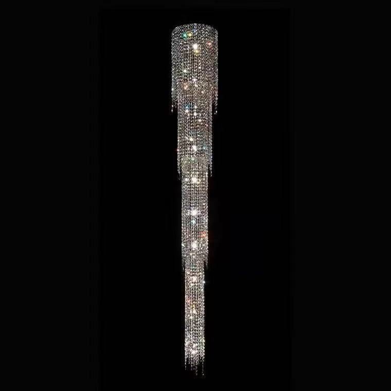 Extra Long Luxury Crystal Chandelier for Staircase / 2 Story Multi-Layered Long Light