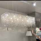 Rectangle Tassel Crystal Chandelier for Dining Room Kitchen Island