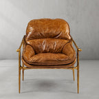 Vintage Forged Brown Leather Accent Chairs