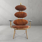 Vintage Forged High Back Brown Leather Lounge Accent Chair