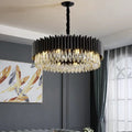 Modern Black Round Crystal Chandelier with K9 Crystals and Metal Finish for Living and Dining Room