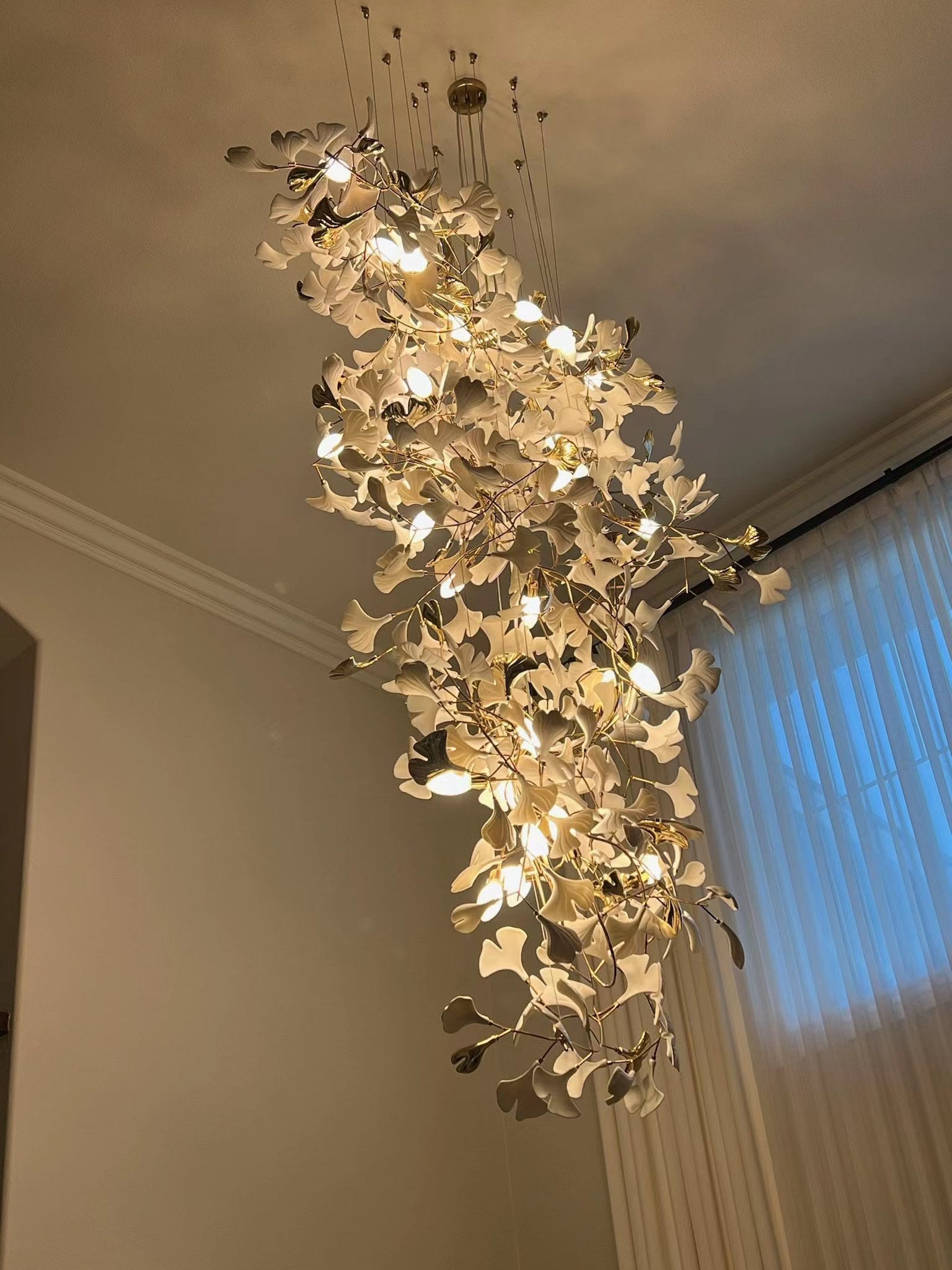 Ceramic Ginkgo Leaves Branch Flower Chandelier