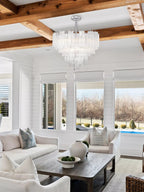 Modern Multi-Tiered Tubular Glass Chandelier for Low-Ceiling