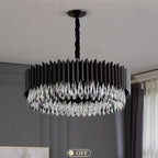 Modern Black Round Crystal Chandelier with K9 Crystals and Metal Finish for Living and Dining Room
