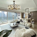Modern Black Chandelier with Leaf-Shaped Crystal Suit for Living & Dining Room