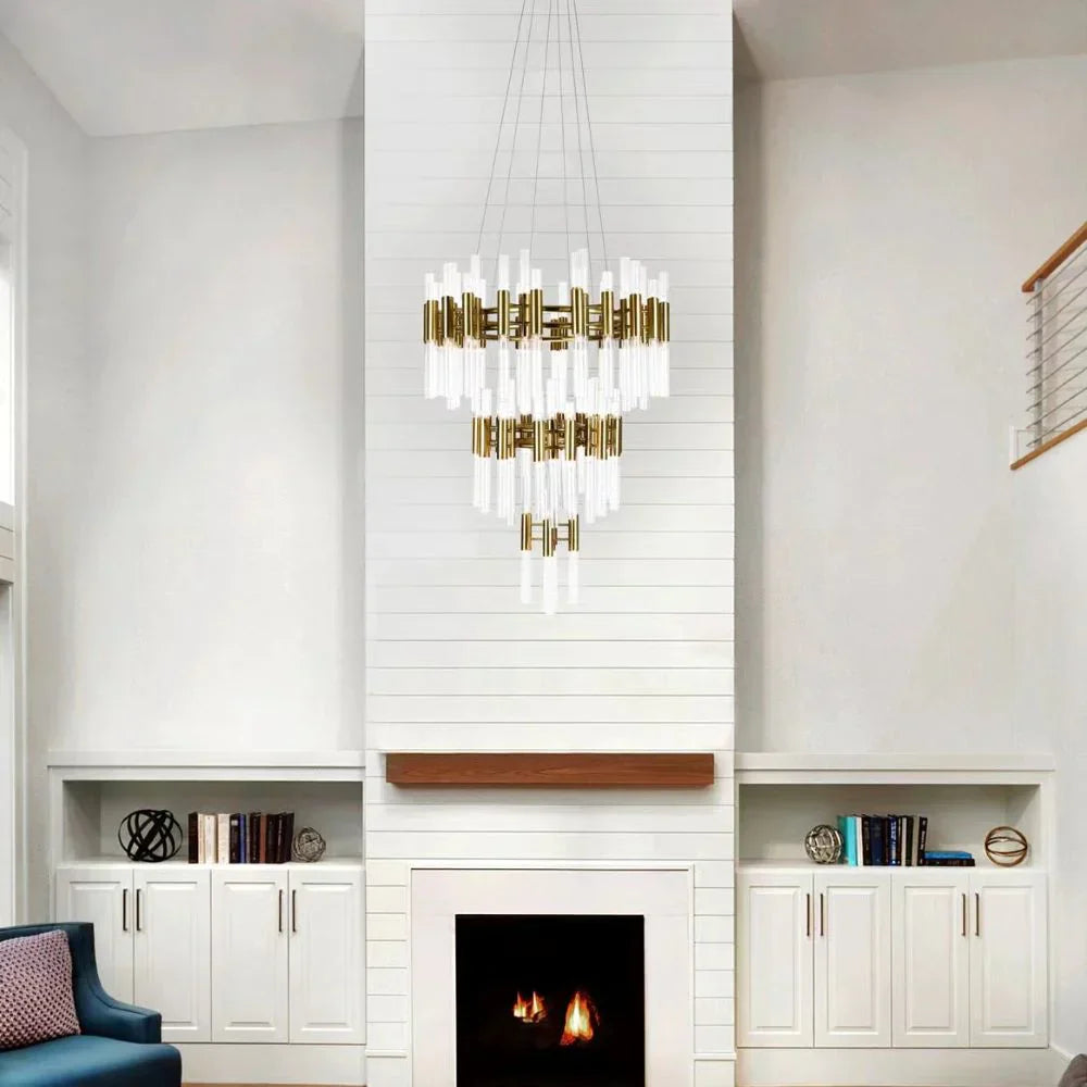 Post-Modern Simple Light Luxury 3-Tier Round Glass Tubes Chandelier