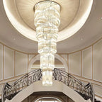Oversized Tiered Crystal and Stainless Steel Ceiling Chandelier for Luxury Duplex and