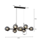 Modern Linear Smoky Gray Glass Globe Shade Chandelier with Painted Iron Finish for Dining Room and Kitchen