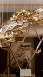 Luxury Glass Leaves Floating Chandelier with High-Quality Finish for Hotel, Villa, Living Room