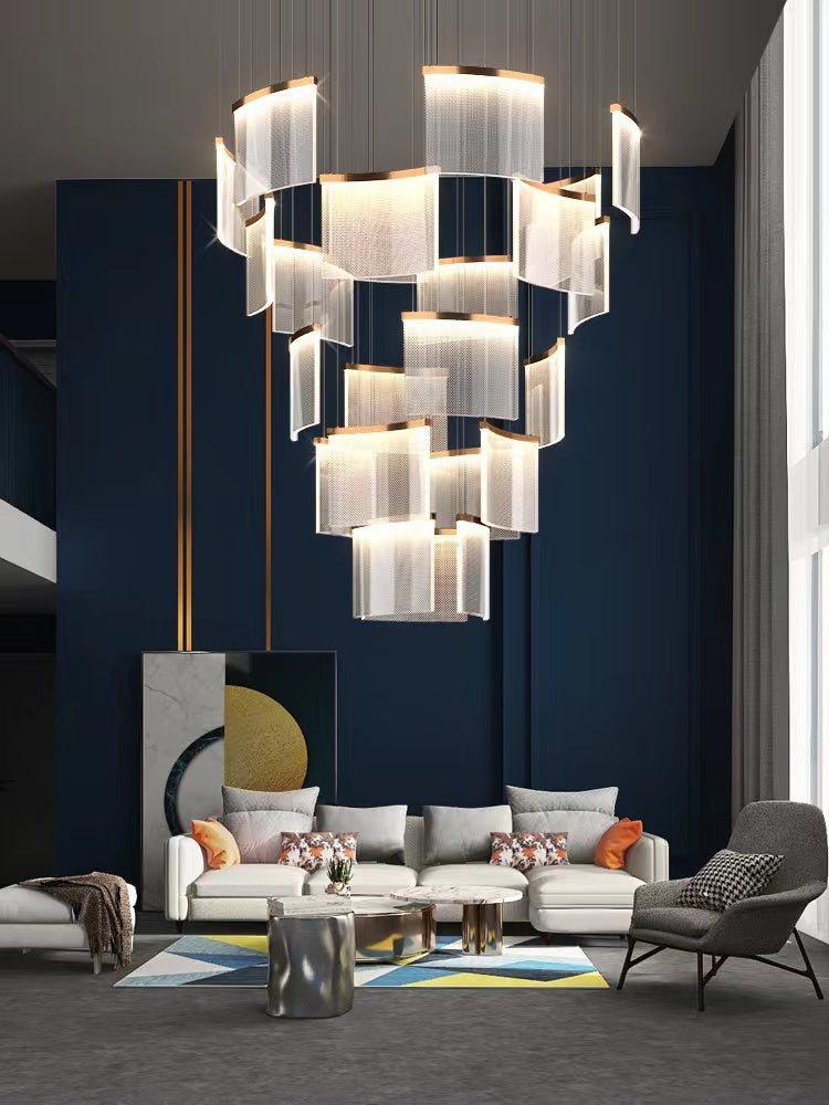 Acrylic Square Designer Tile Chandelier for Foyer and High Ceiling Living Room