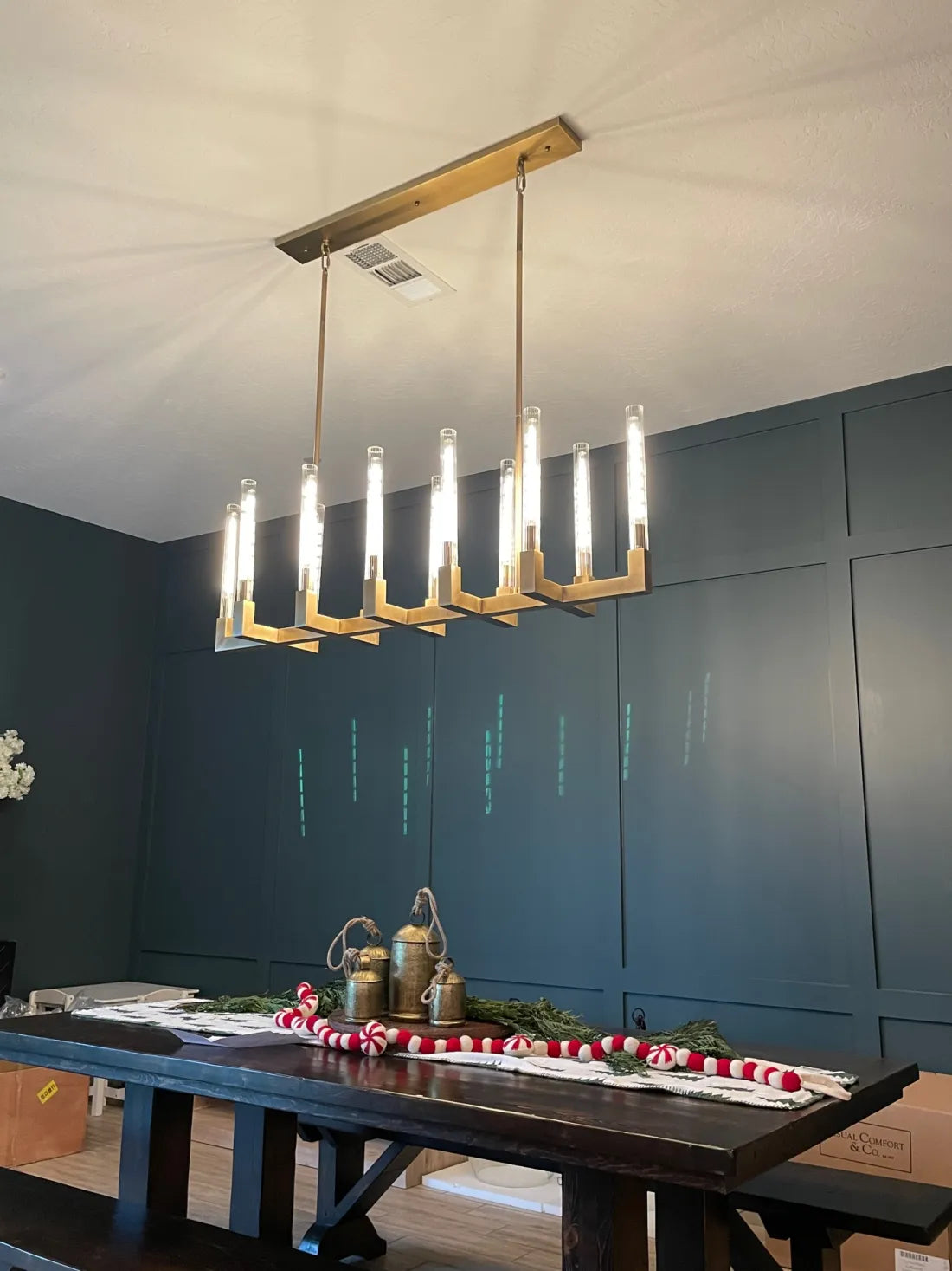 Modern Linear Round / linear Tubular Glass Chandelier for Dining Room / kitchen Island