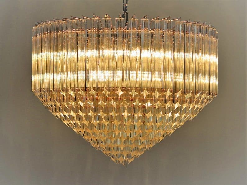 Murano Glass Chandelier – Quadriedri – 265 Prisms – Transparent