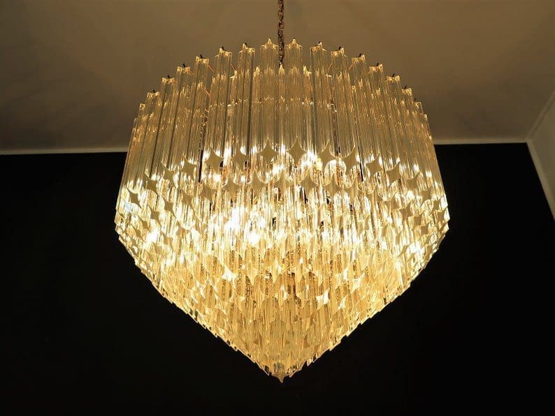 Murano Glass Chandelier – Quadriedri – 265 Prisms – Transparent