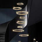 Modern Round Layered Crystal Chandelier with K9 Crystals and Stainless Steel Finish for High Ceiling
