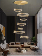 Modern Round Layered Crystal Chandelier with K9 Crystals and Stainless Steel Finish for High Ceiling