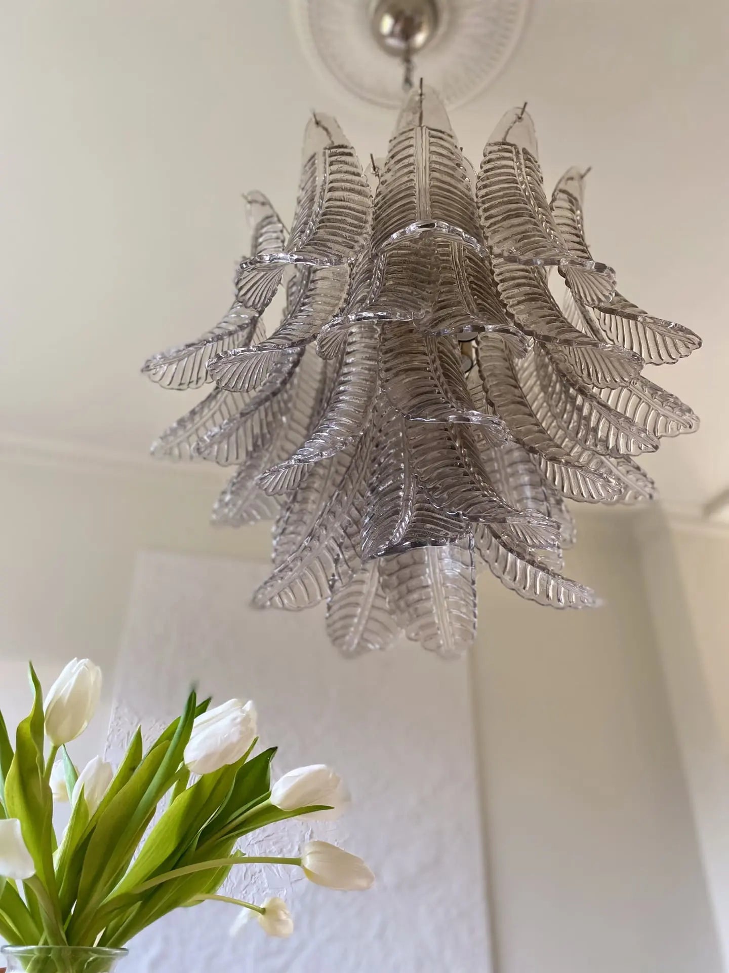 Murano Chandelier – 36 Glass Leaves – Smoked