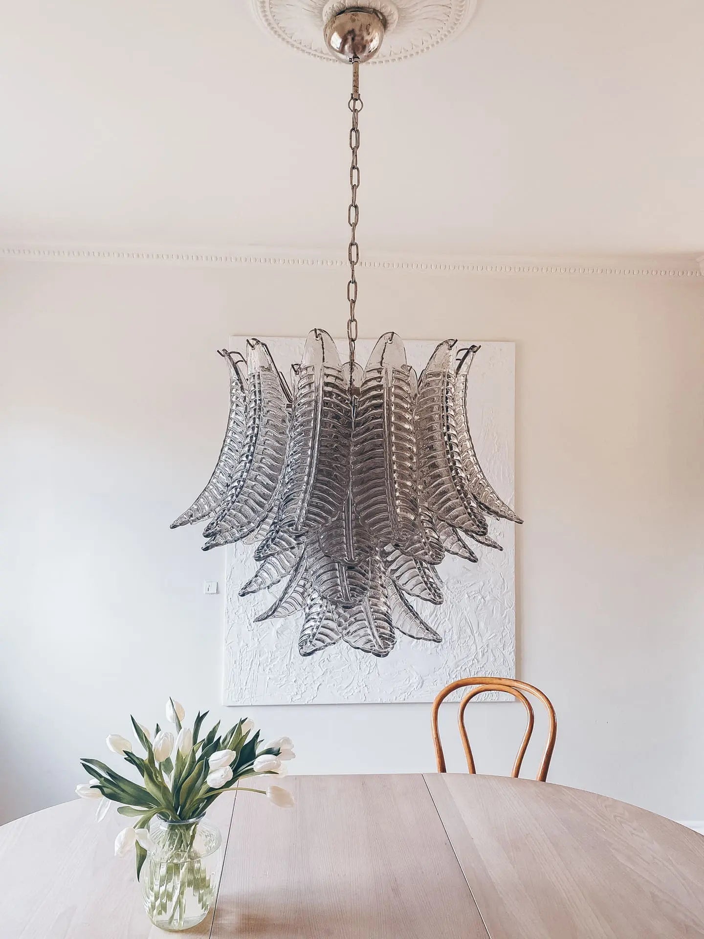 Murano Chandelier – 36 Glass Leaves – Smoked