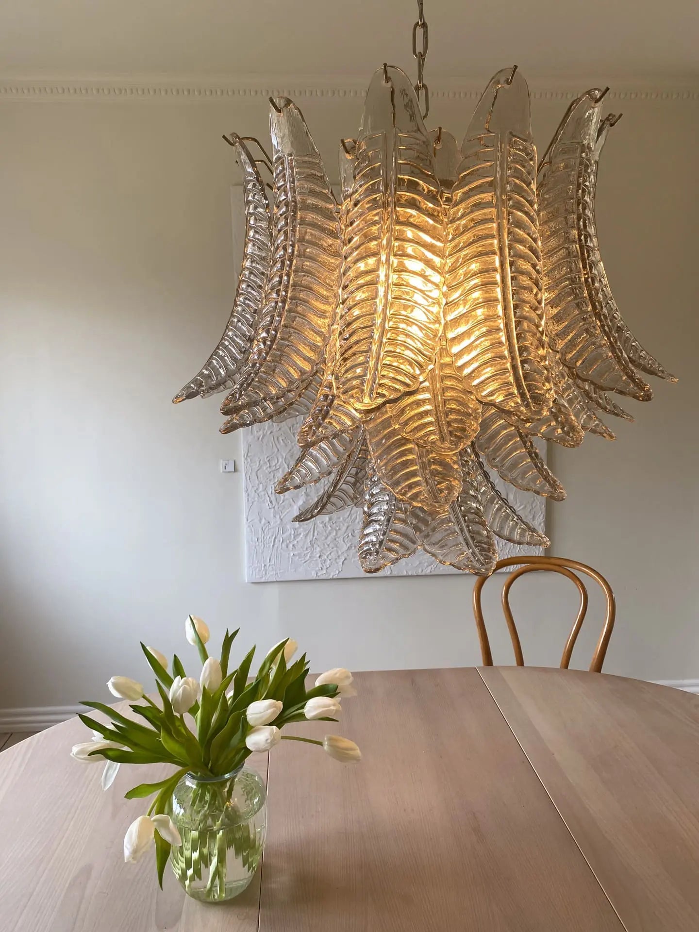 Murano Chandelier – 36 Glass Leaves – Smoked