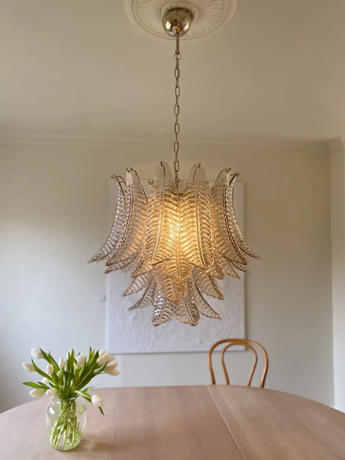Murano Chandelier – 36 Glass Leaves – Smoked