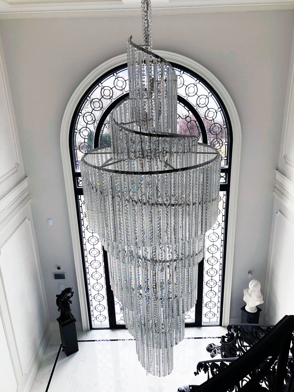 Luxury Spiral Crystal and Metal Chandelier for High-Ceiling Foyer and Staircase