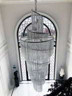 Luxury Spiral Crystal and Metal Chandelier for High-Ceiling Foyer and Staircase