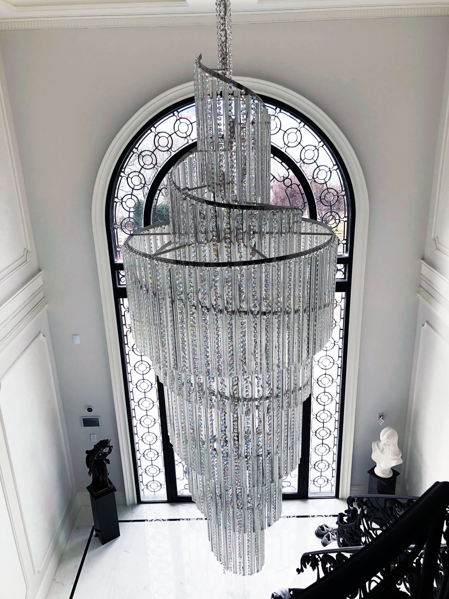 Luxury Spiral Crystal and Metal Chandelier for High-Ceiling Foyer and Staircase