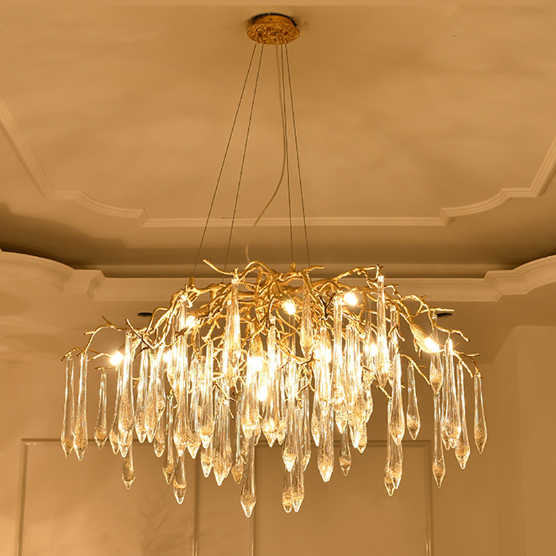 Iris Raindrop Brass Branch Round Crystal Chandelier 25-Inch35-Inch41-Inch