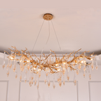 Agnes Raindrop Brass Branch Crystal Chandelier for Dining Room