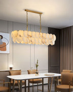 Rectangular Alabaster Chandelier Dia 100 / 120 with Round Shell Piece String Ceiling for Dining Room