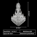 Oversized Luxury Traditional Gold / chrome Candle Branch Crystal Chandelier for 2-Story / duplex Buildings