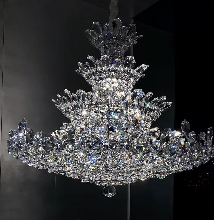 Luxury Empire-Shaped Floral Crystal Chandelier with K9 Crystal Finish for Foyer and Living Room