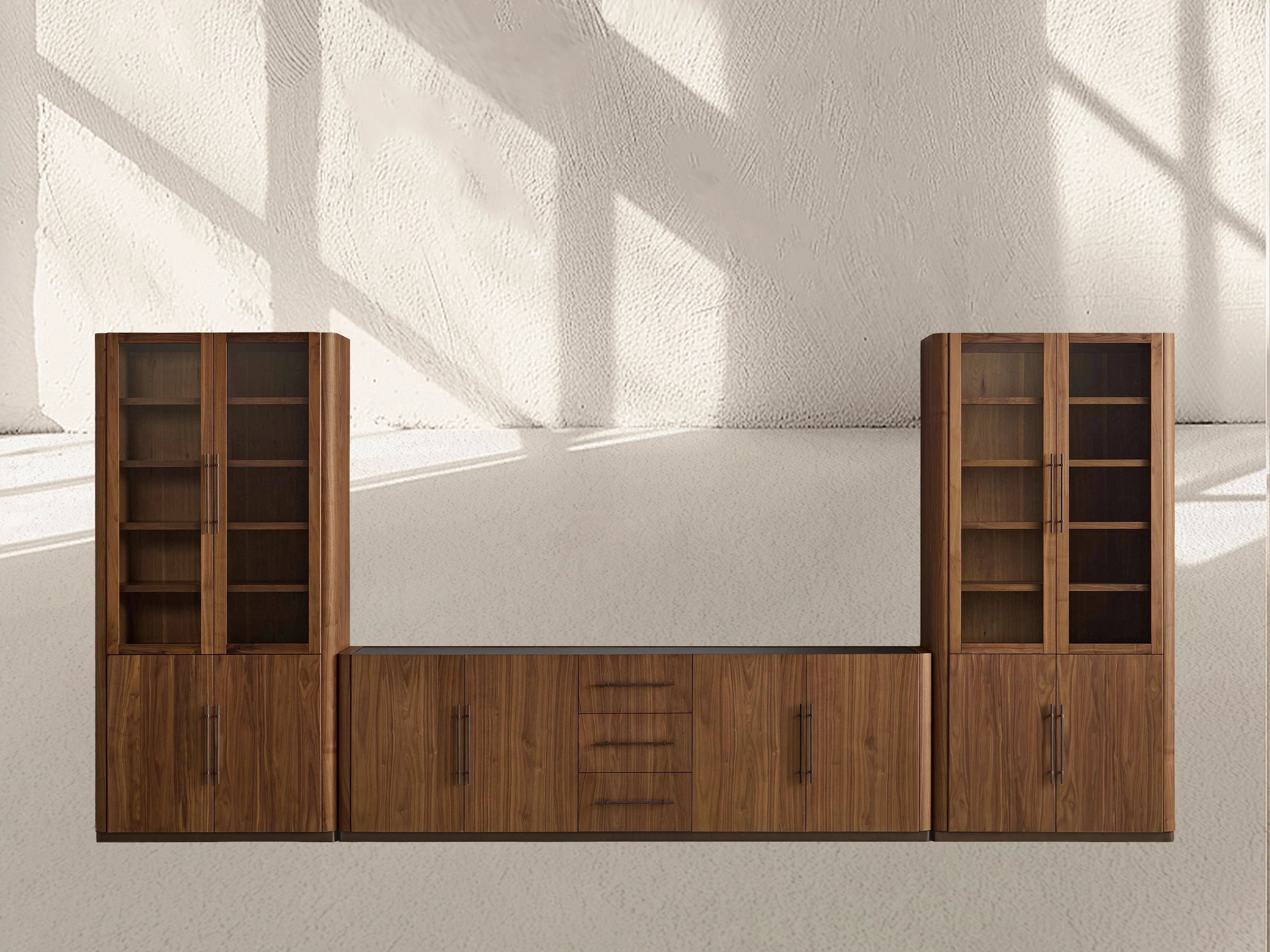 Piermont Modular Glass Media Cabinet Set with Drawers