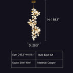 Large Branch Copper Chandelier with Grape Shape