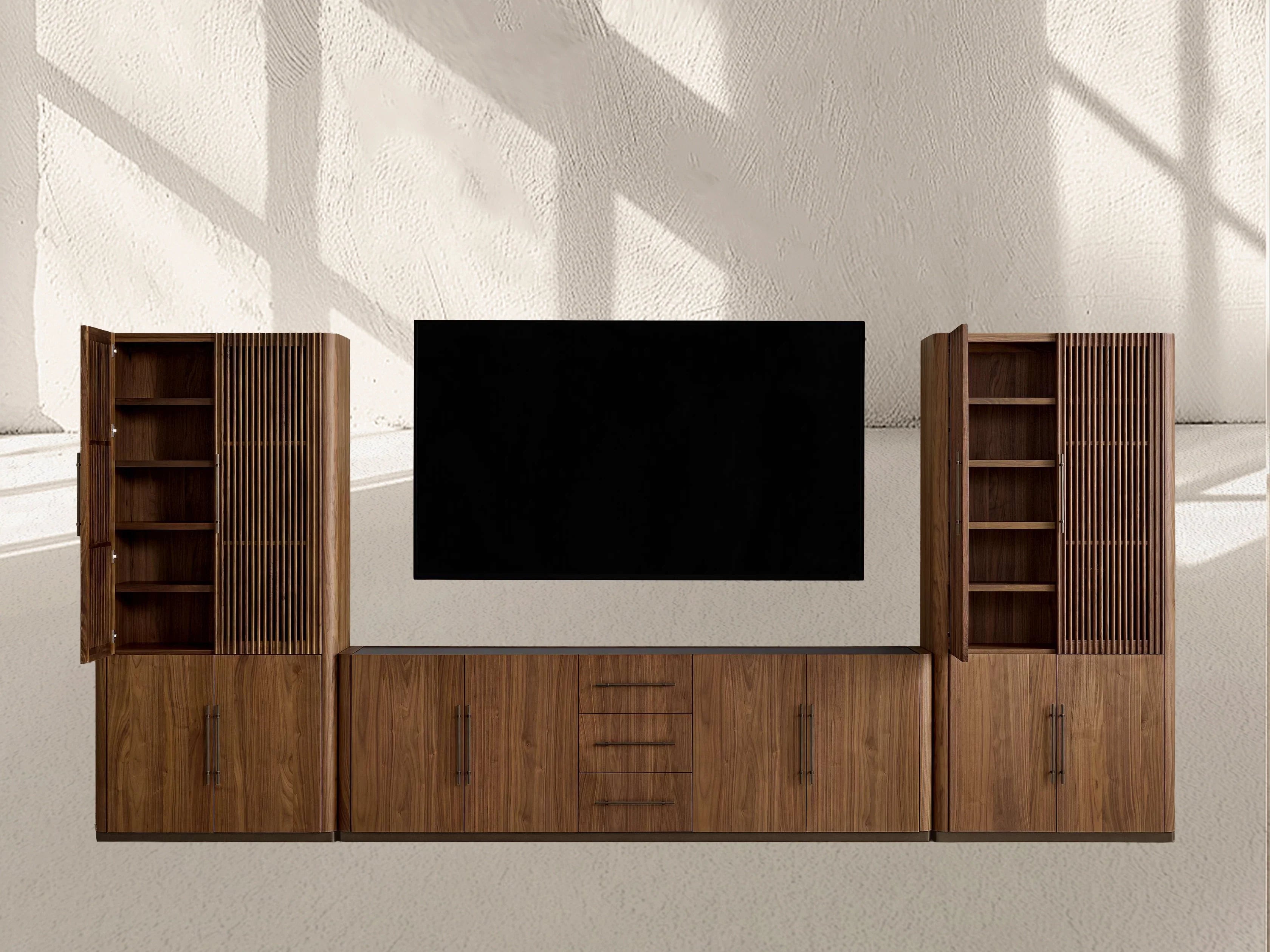 Piermont Modular Reeded Media Cabinet Set with Drawers