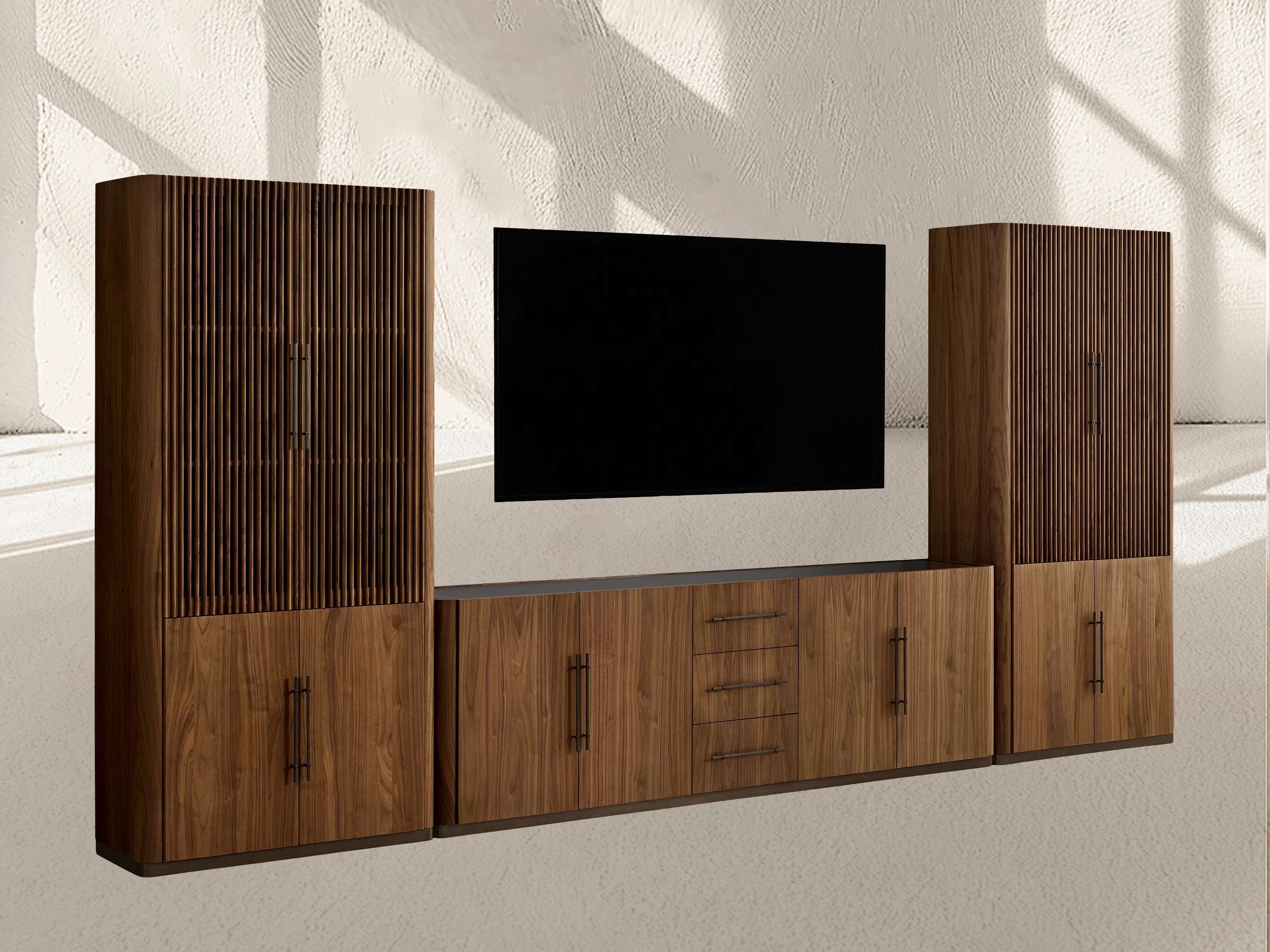 Piermont Modular Reeded Media Cabinet Set with Drawers