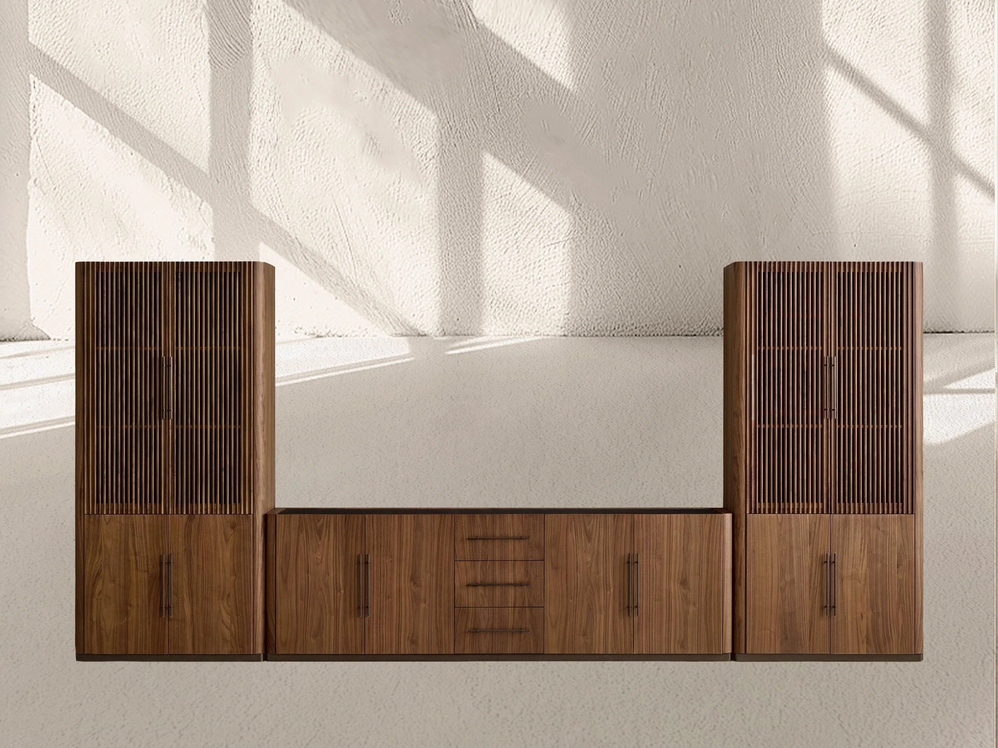 Piermont Modular Reeded Media Cabinet Set with Drawers