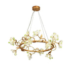 Modes Brass Ring Stone Flower Branch Chandelier