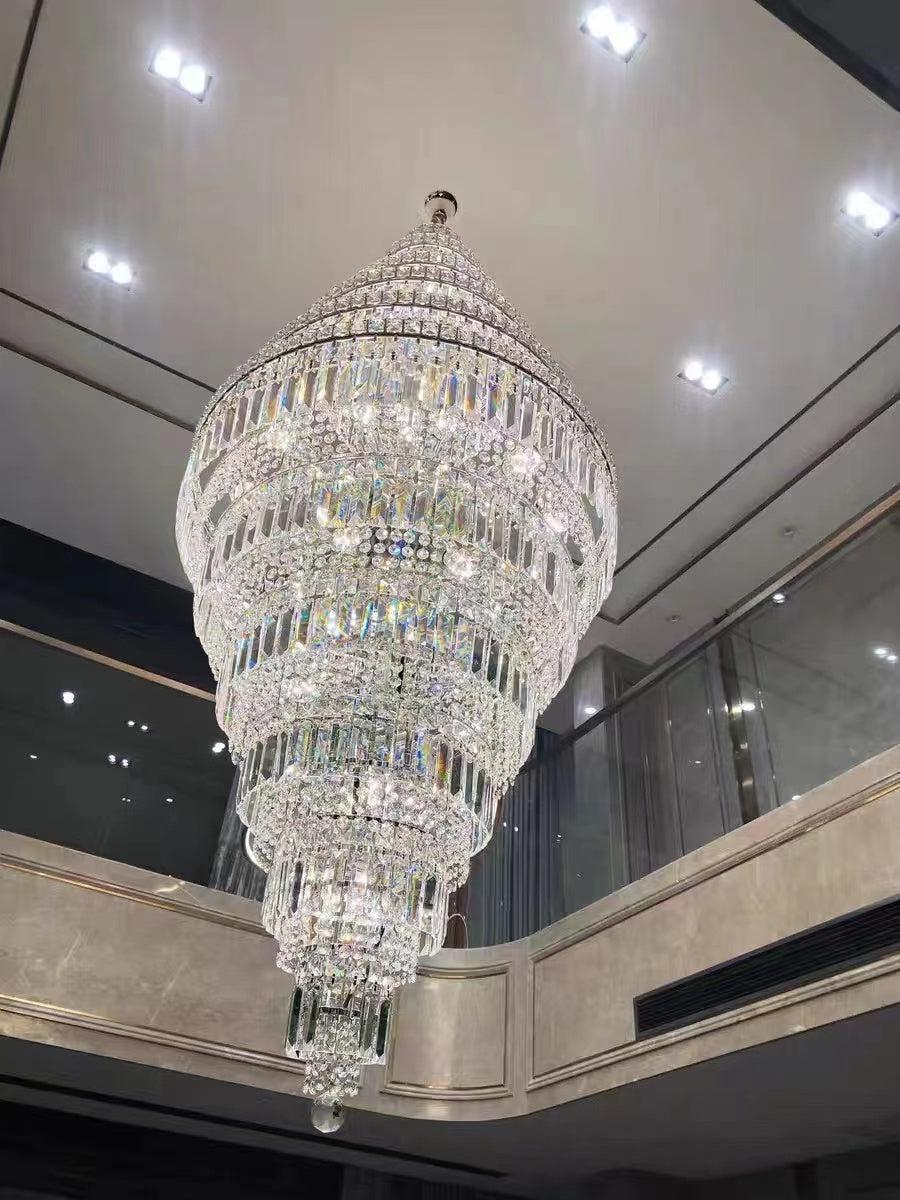 Chrome Extra Large Crystal Chandelier for Foyer Staircase Living Room Entrance Ceiling Light in Silver