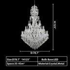 Oversized Luxury Traditional Gold / chrome Candle Branch Crystal Chandelier for 2-Story / duplex Buildings