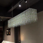 Tassel Crystal Dining Room Chandelier Rectangle Ceiling Light for Kitchen Island