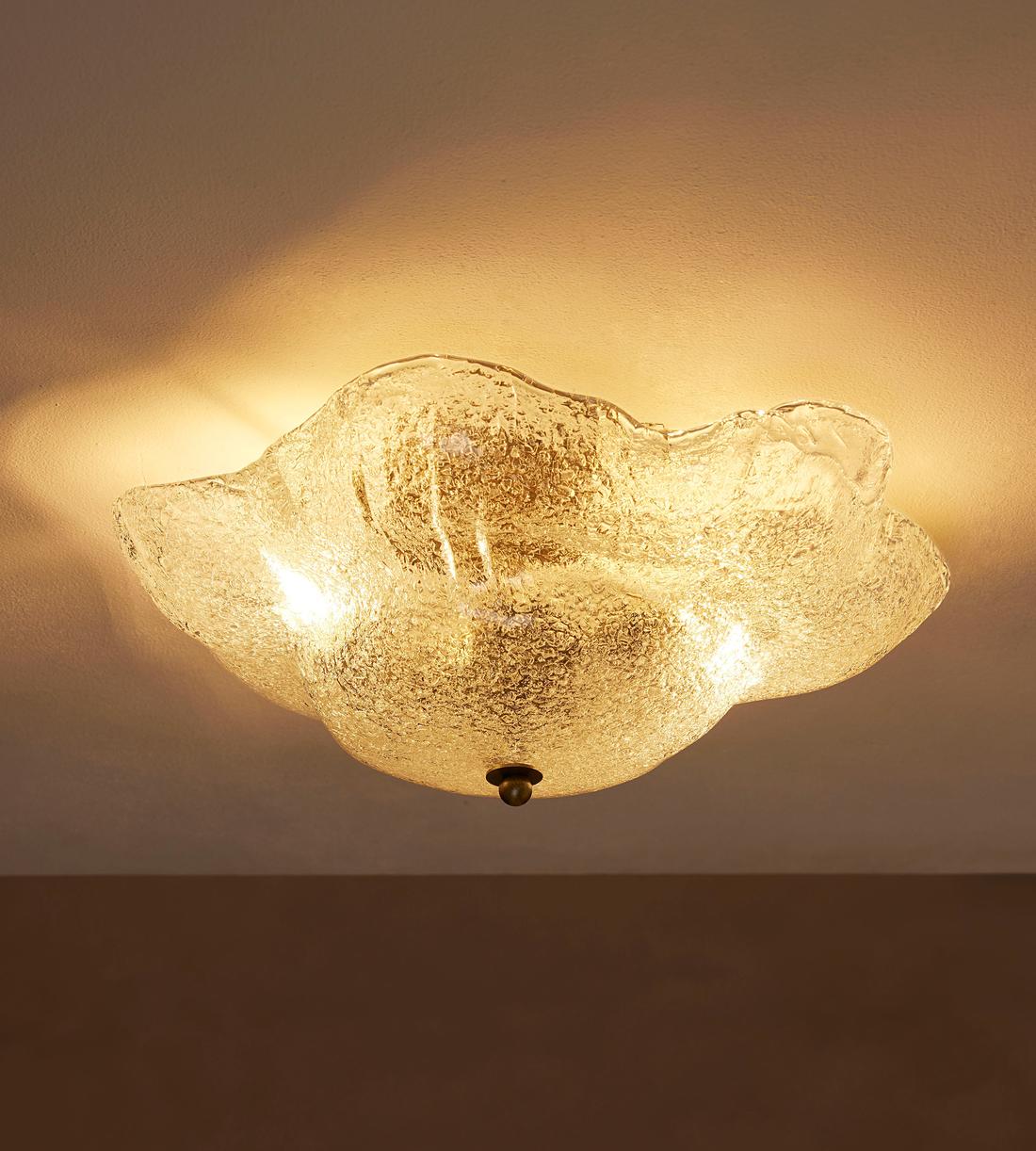 Textured Glass Brass Flush Mount Ceiling Light - Erhaus product image 2