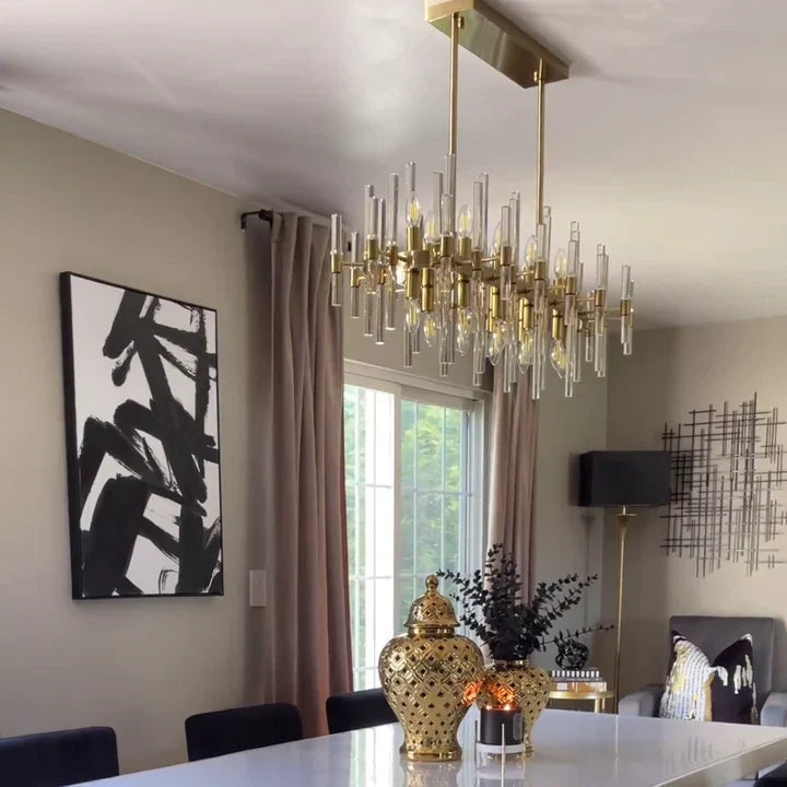 Modern Round Tiered Crystal Chandelier with Gold Finish and Metal Frame