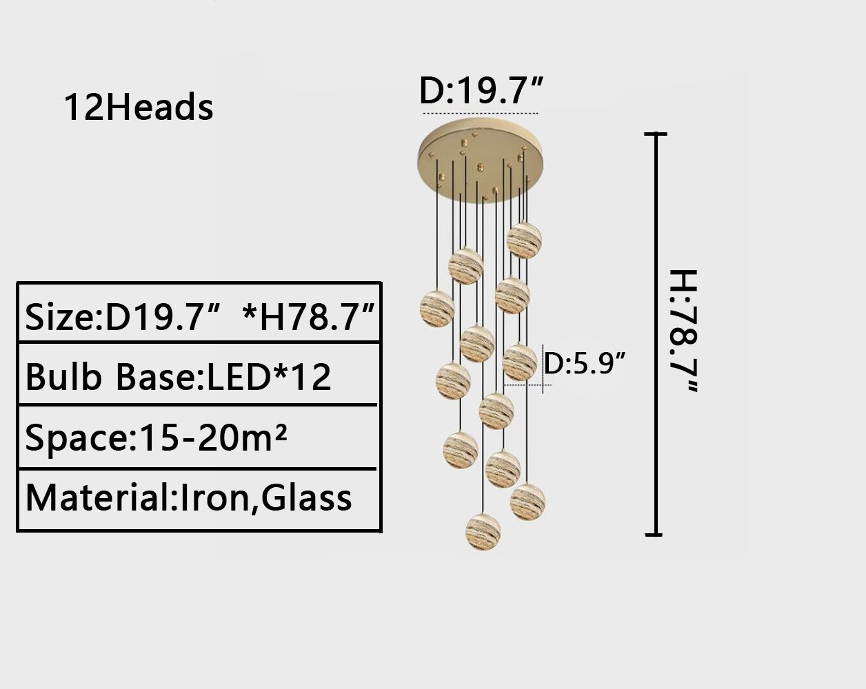Nordic Planet Multi-Light Globe Staircase Chandelier