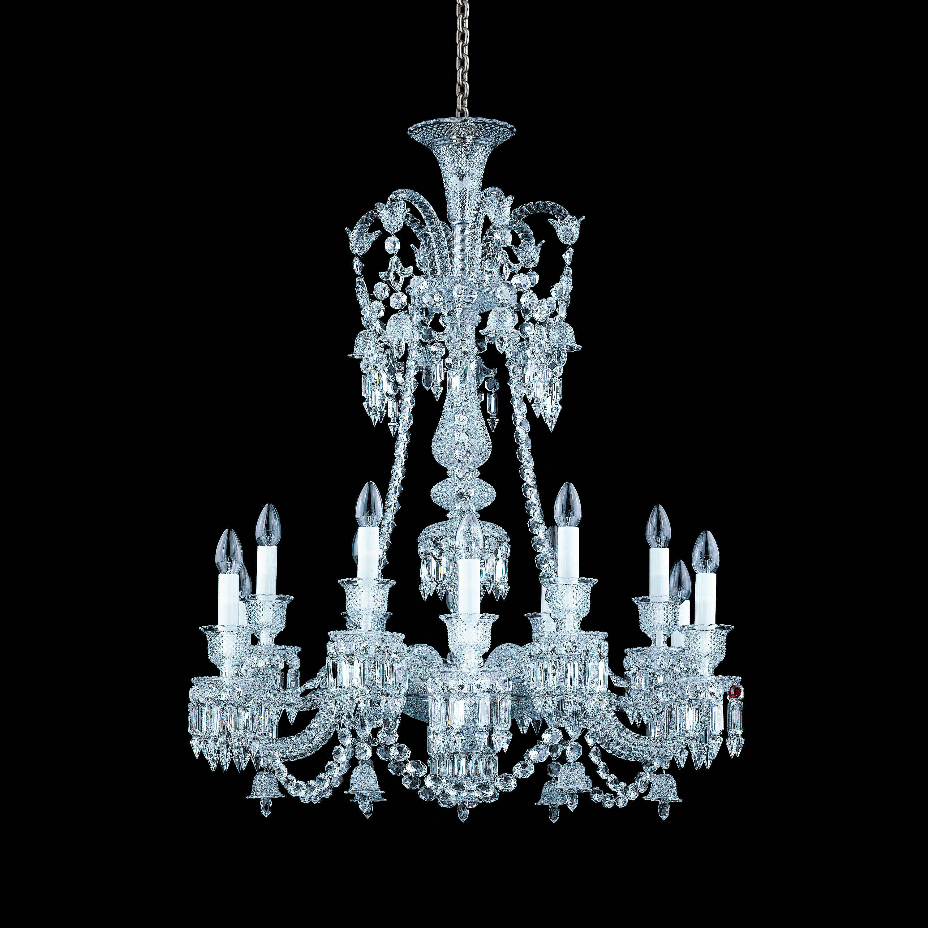 Light Luxury Classic Long Version Tiered Candle Light Crystal Chandelier for High-Ceiling Rooms / living Room