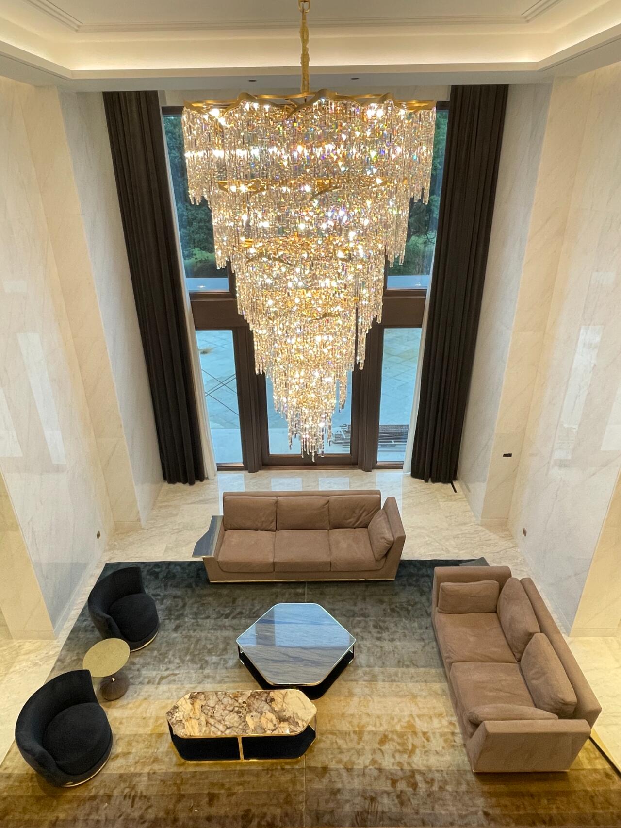 Oversized European Multi-Layers Golden Luxury Crystal Chandelier Villa / high-Ceiling / foyer