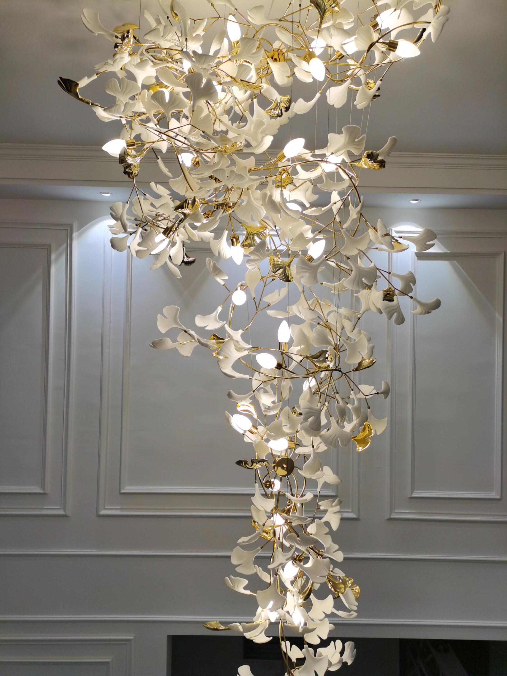 Ceramic Ginkgo Leaves Branch Flower Chandelier