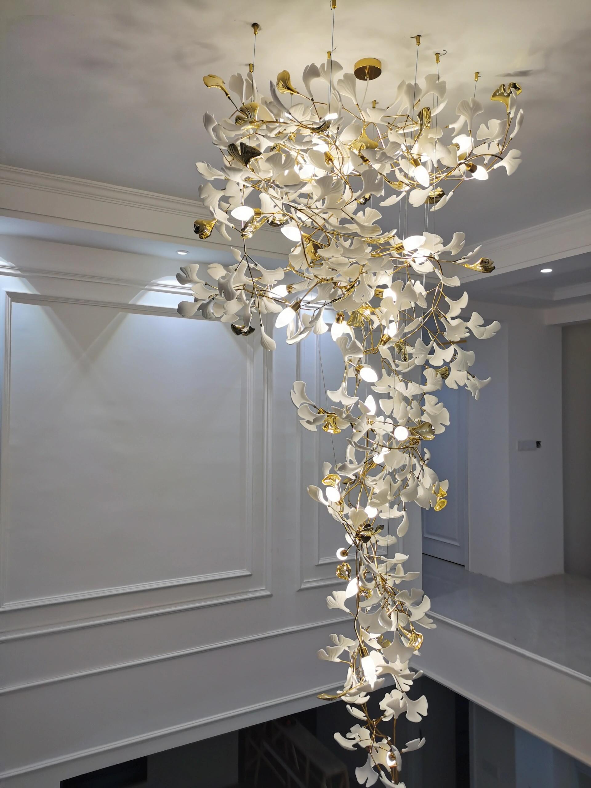 Ceramic Ginkgo Leaves Branch Flower Chandelier
